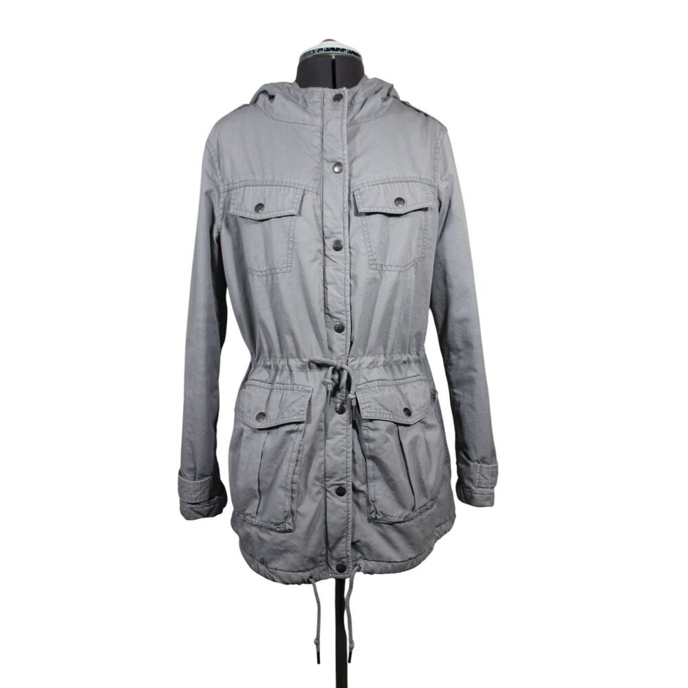 BNCI Blanc Noir women's gray faux fur sherpa lined hooded utility jacket M‎